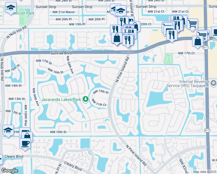map of restaurants, bars, coffee shops, grocery stores, and more near 9060 Northwest 14th Street in Plantation