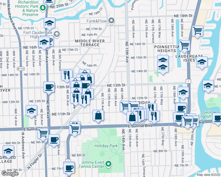map of restaurants, bars, coffee shops, grocery stores, and more near in Fort Lauderdale