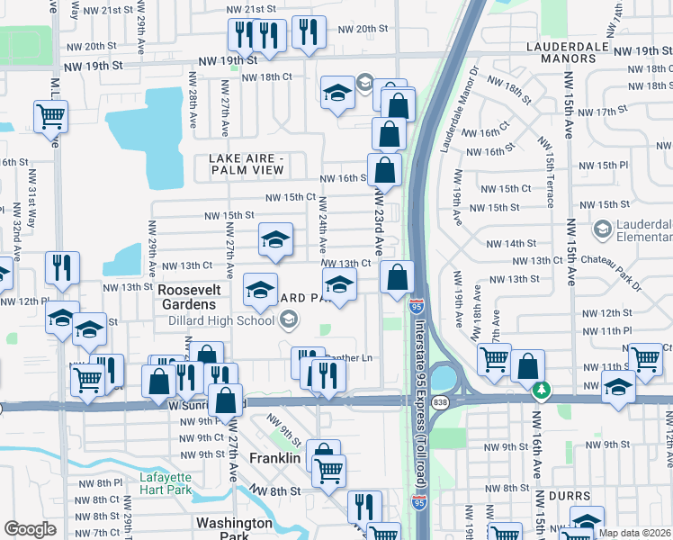 map of restaurants, bars, coffee shops, grocery stores, and more near 2335 Northwest 13th Street in Fort Lauderdale