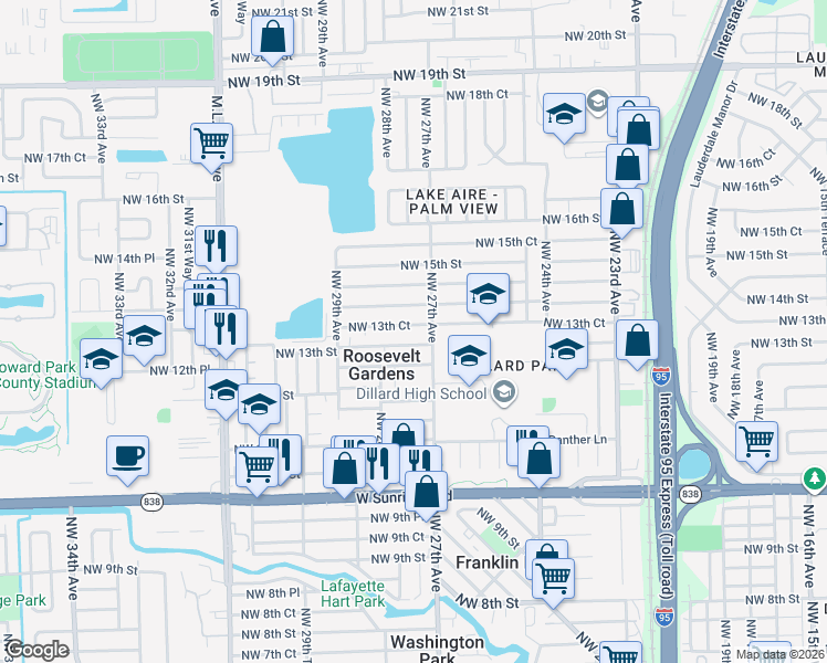 map of restaurants, bars, coffee shops, grocery stores, and more near 2740 Northwest 13th Court in Fort Lauderdale