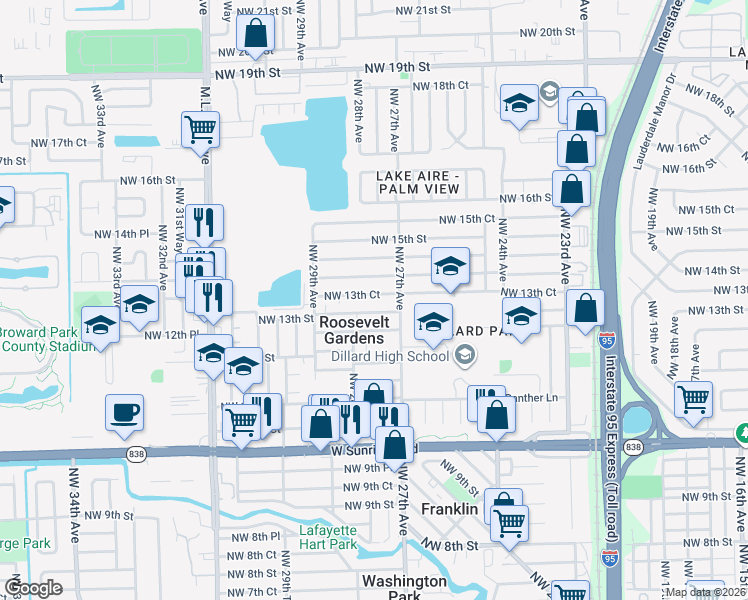 map of restaurants, bars, coffee shops, grocery stores, and more near 2740 Northwest 13th Court in Fort Lauderdale