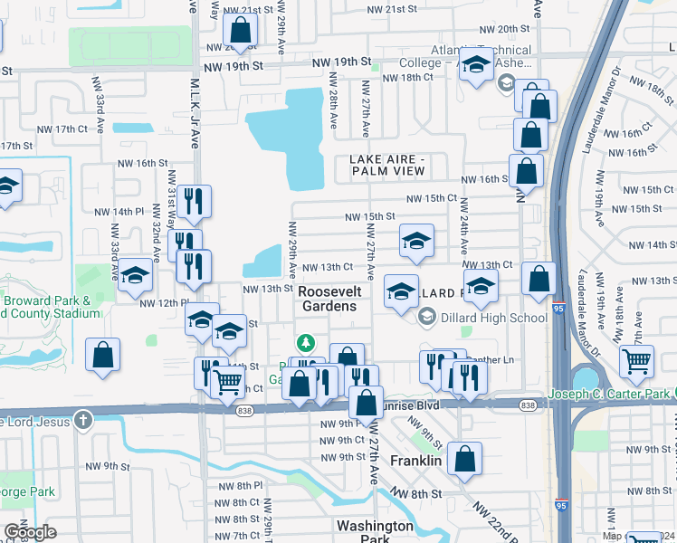 map of restaurants, bars, coffee shops, grocery stores, and more near 2740 Northwest 13th Court in Fort Lauderdale