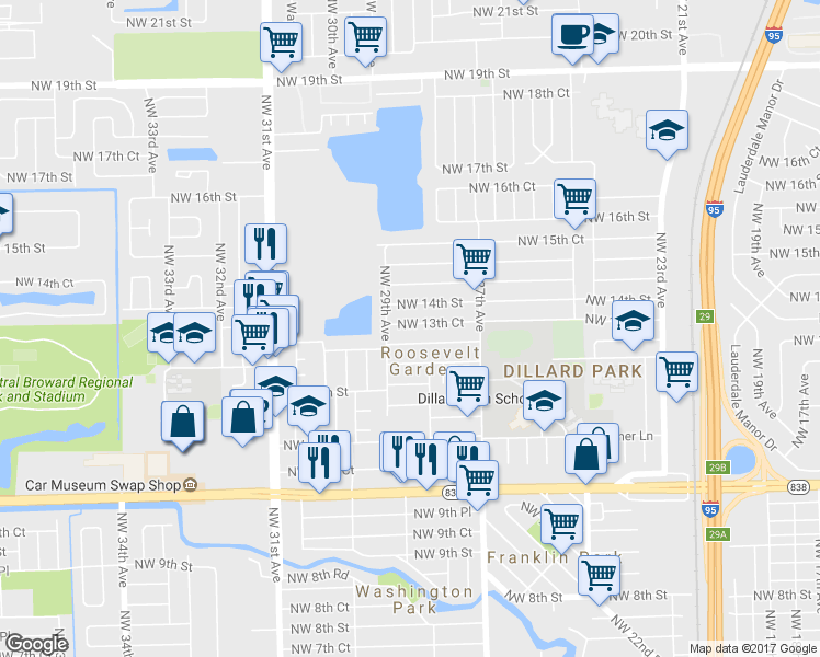 map of restaurants, bars, coffee shops, grocery stores, and more near 2810 Northwest 13th Court in Fort Lauderdale