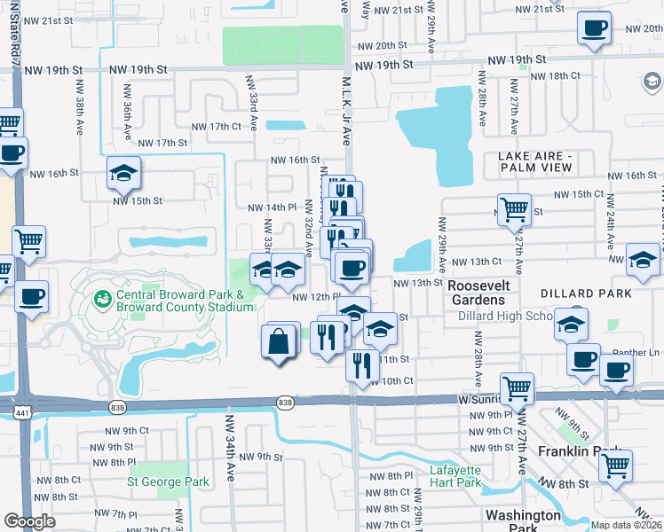 map of restaurants, bars, coffee shops, grocery stores, and more near 1275 Northwest 31st Avenue in Fort Lauderdale
