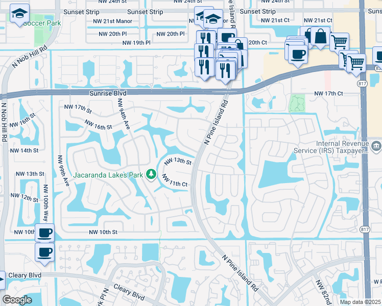 map of restaurants, bars, coffee shops, grocery stores, and more near 9060 Northwest 14th Street in Plantation