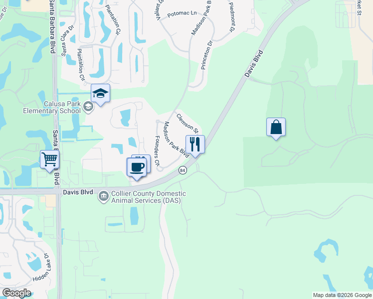 map of restaurants, bars, coffee shops, grocery stores, and more near 7832 Clemson Street in Naples