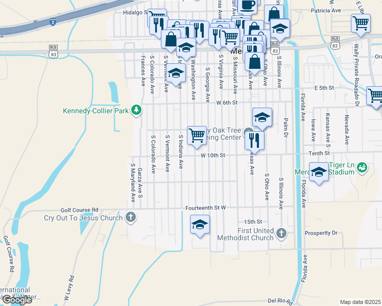 map of restaurants, bars, coffee shops, grocery stores, and more near 811 West 10th Street in Mercedes