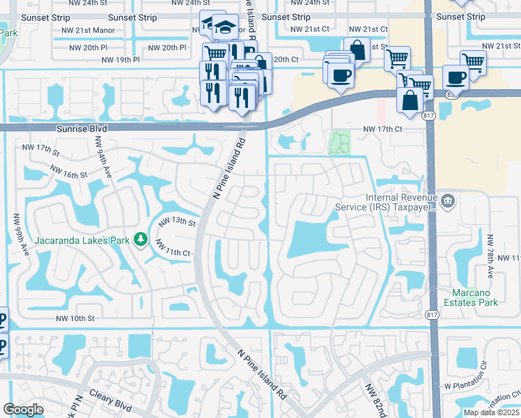 map of restaurants, bars, coffee shops, grocery stores, and more near 8930 Northwest 14th Street in Plantation
