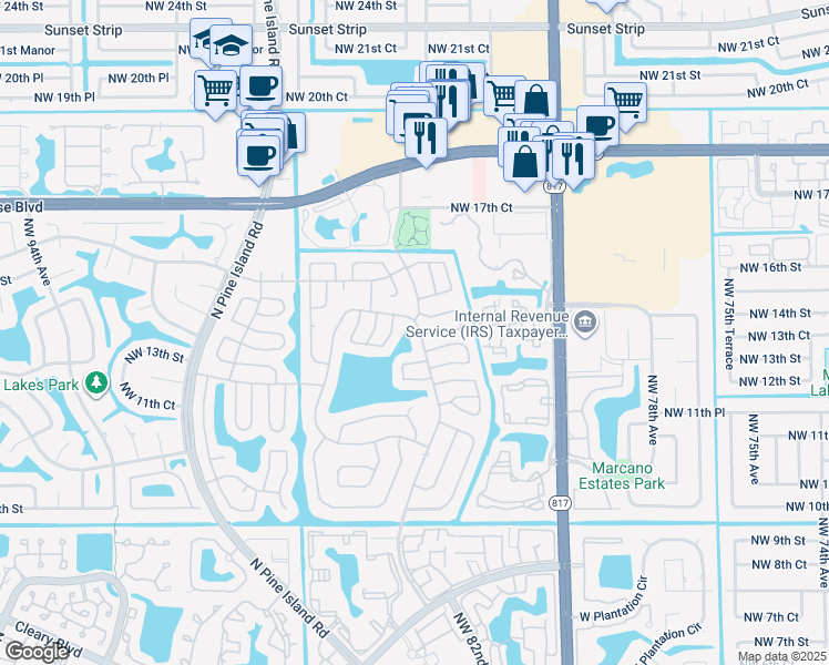 map of restaurants, bars, coffee shops, grocery stores, and more near 1501 Northwest 85th Avenue in Plantation