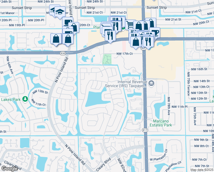 map of restaurants, bars, coffee shops, grocery stores, and more near 1501 Northwest 85th Avenue in Plantation