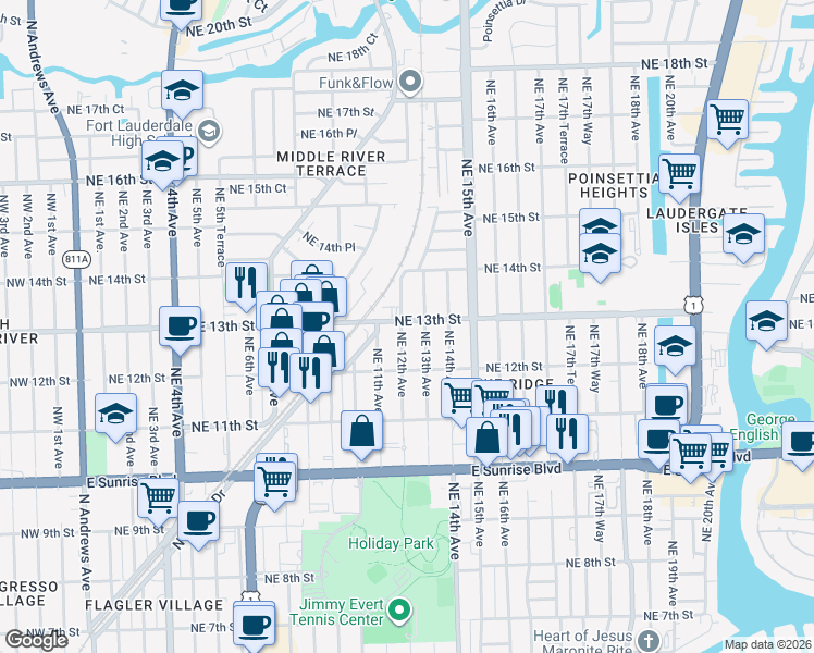 map of restaurants, bars, coffee shops, grocery stores, and more near in Fort Lauderdale