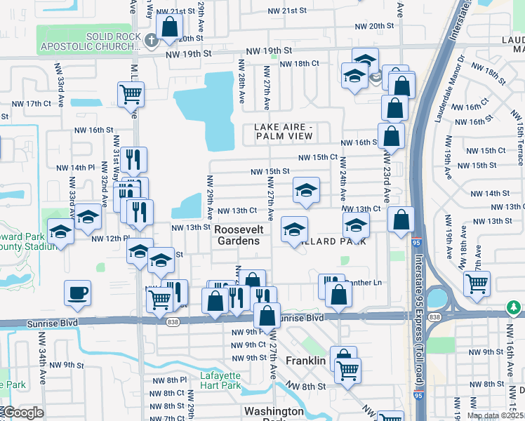 map of restaurants, bars, coffee shops, grocery stores, and more near 2740 Northwest 13th Court in Fort Lauderdale