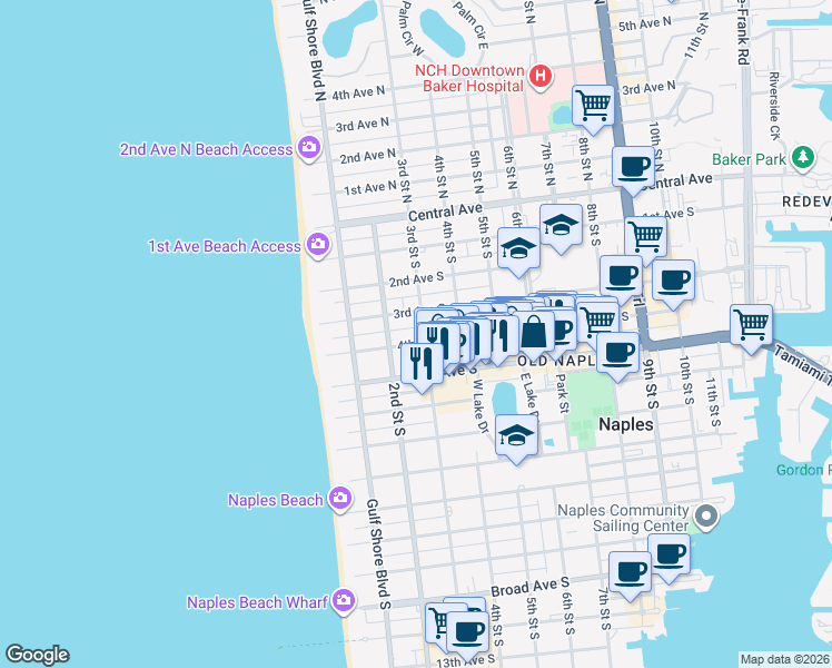 map of restaurants, bars, coffee shops, grocery stores, and more near 265 4th Avenue South in Naples
