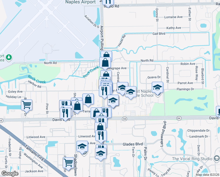 map of restaurants, bars, coffee shops, grocery stores, and more near 3453 Estey Avenue in Naples