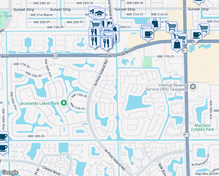 map of restaurants, bars, coffee shops, grocery stores, and more near 8930 Northwest 14th Street in Plantation