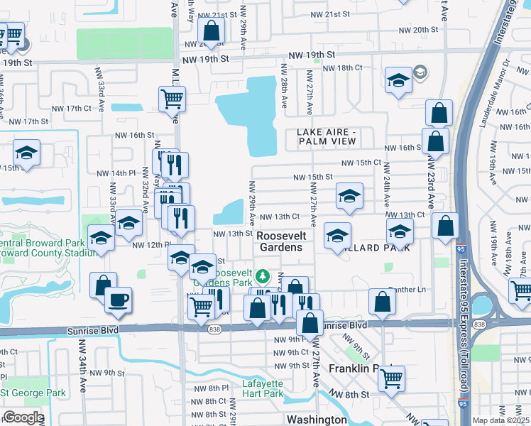 map of restaurants, bars, coffee shops, grocery stores, and more near 2810 Northwest 13th Court in Fort Lauderdale