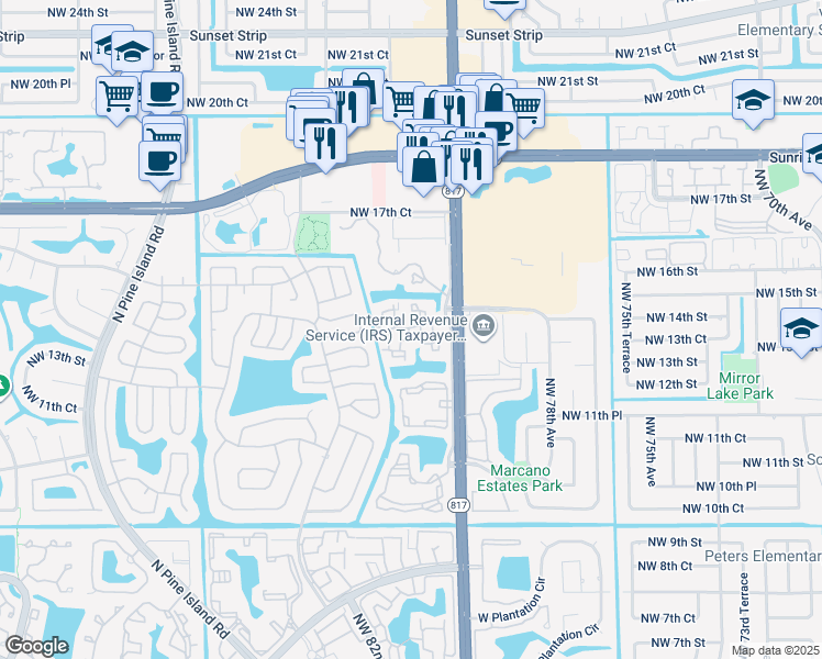 map of restaurants, bars, coffee shops, grocery stores, and more near 8101 Northwest 14th Street in Fort Lauderdale