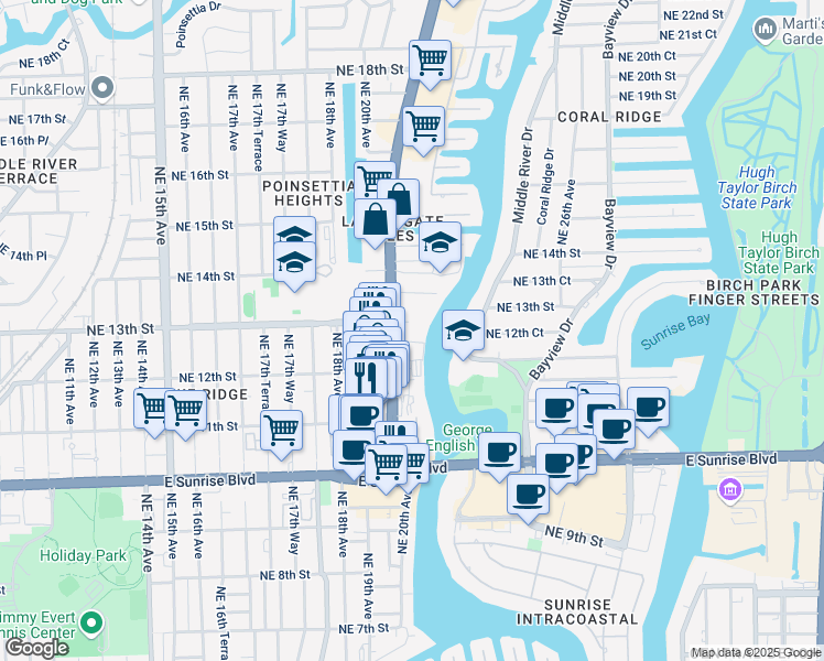 map of restaurants, bars, coffee shops, grocery stores, and more near 1240 North Federal Highway in Fort Lauderdale