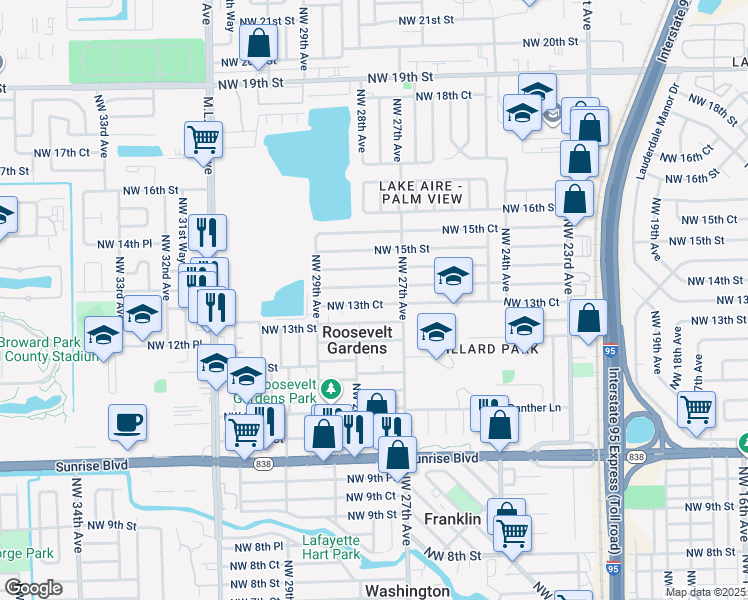 map of restaurants, bars, coffee shops, grocery stores, and more near 2740 Northwest 13th Court in Fort Lauderdale
