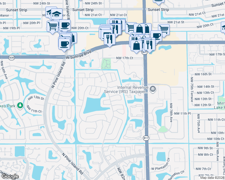 map of restaurants, bars, coffee shops, grocery stores, and more near 1410 Northwest 85th Avenue in Plantation