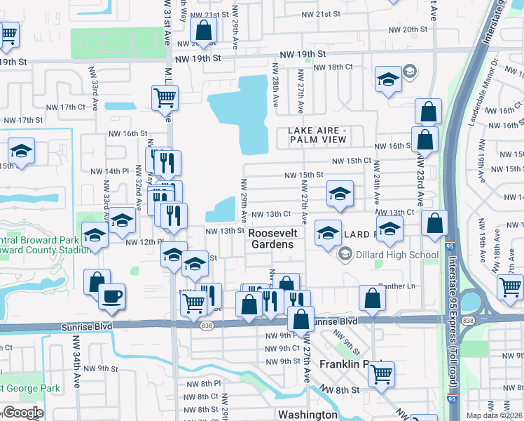 map of restaurants, bars, coffee shops, grocery stores, and more near 2810 Northwest 13th Court in Fort Lauderdale