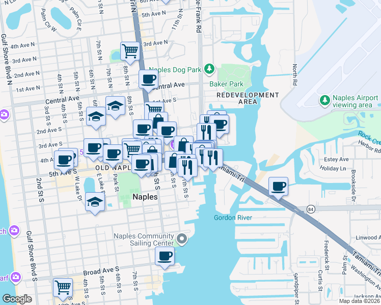 map of restaurants, bars, coffee shops, grocery stores, and more near 1078 5th Avenue South in Naples