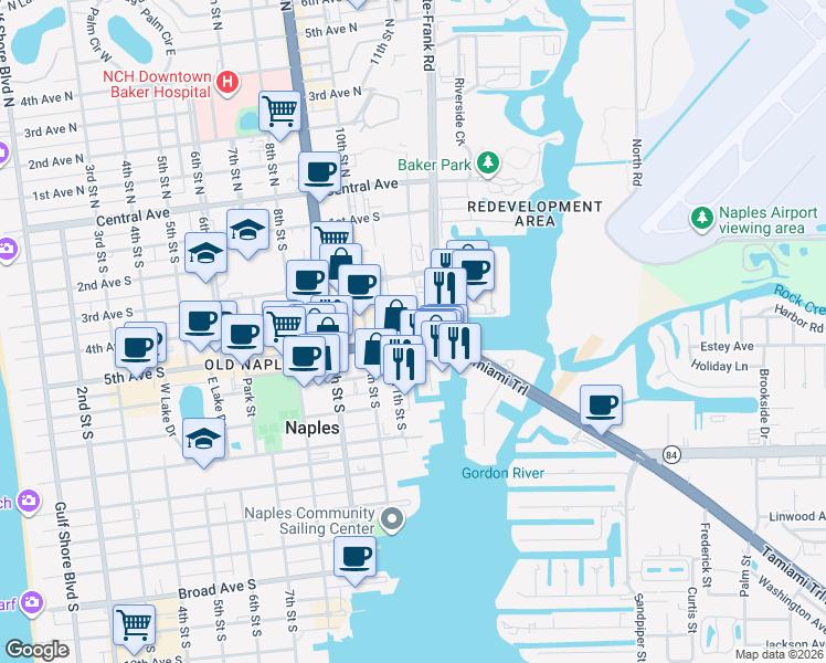 map of restaurants, bars, coffee shops, grocery stores, and more near 1078 5th Avenue South in Naples