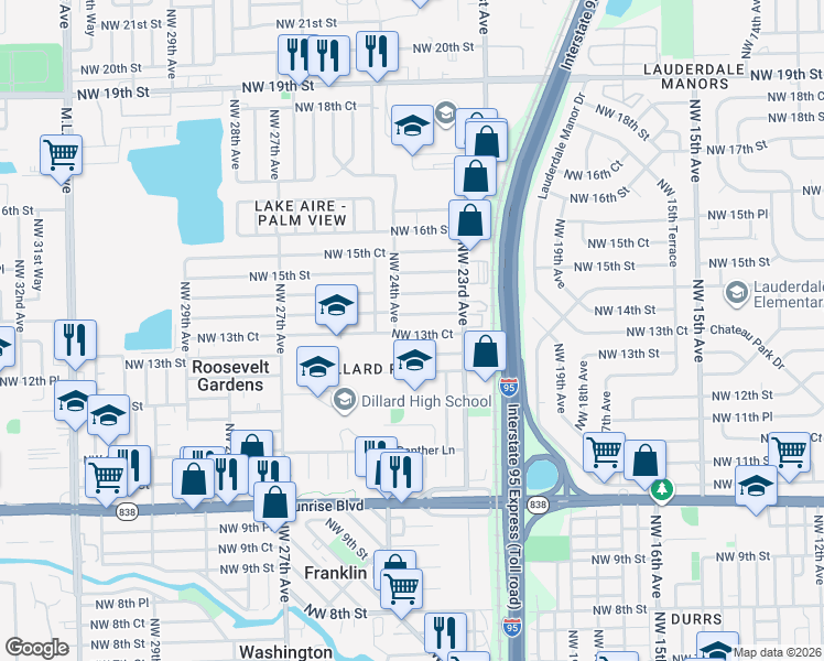 map of restaurants, bars, coffee shops, grocery stores, and more near 2335 Northwest 13th Street in Fort Lauderdale