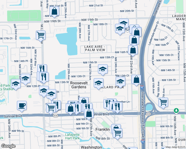 map of restaurants, bars, coffee shops, grocery stores, and more near 2657 Northwest 13th Court in Fort Lauderdale