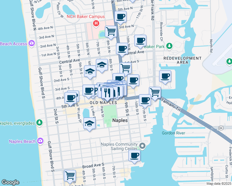 map of restaurants, bars, coffee shops, grocery stores, and more near 787 5th Avenue South in Naples