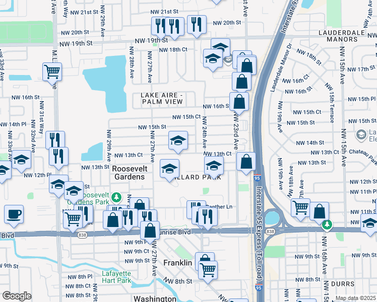 map of restaurants, bars, coffee shops, grocery stores, and more near 2451 Northwest 13th Street in Pompano Beach