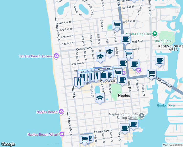 map of restaurants, bars, coffee shops, grocery stores, and more near 460 4th Avenue North in Naples
