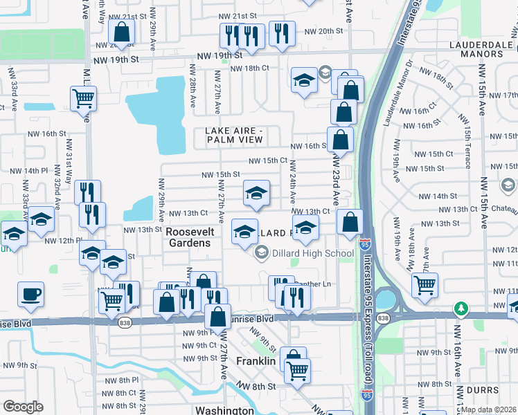 map of restaurants, bars, coffee shops, grocery stores, and more near in Wilton Manors