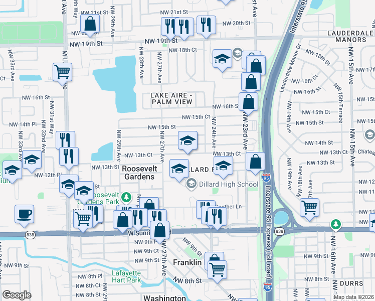 map of restaurants, bars, coffee shops, grocery stores, and more near 2515 Northwest 13th Court in Fort Lauderdale