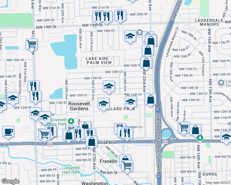 map of restaurants, bars, coffee shops, grocery stores, and more near 2451 Northwest 13th Street in Pompano Beach