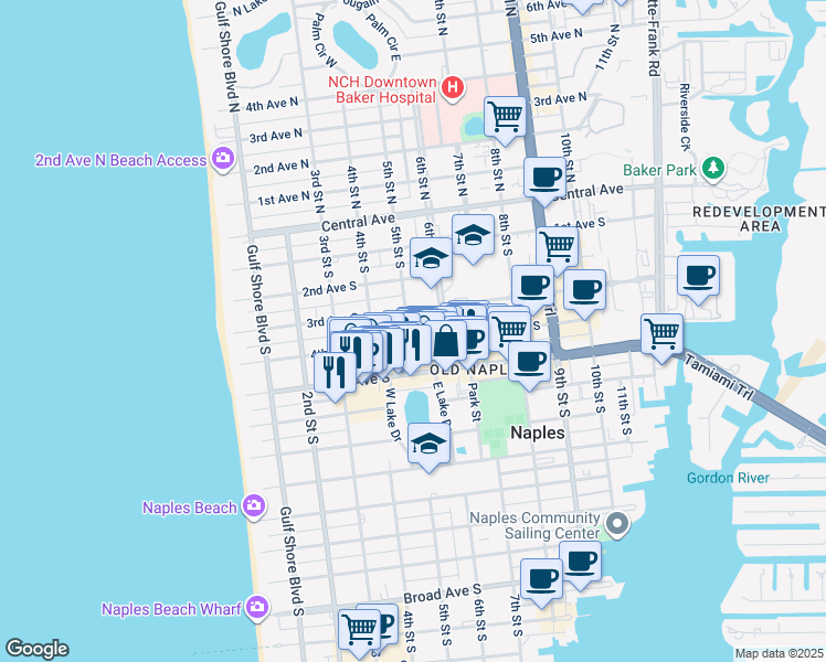 map of restaurants, bars, coffee shops, grocery stores, and more near 460 4th Avenue North in Naples