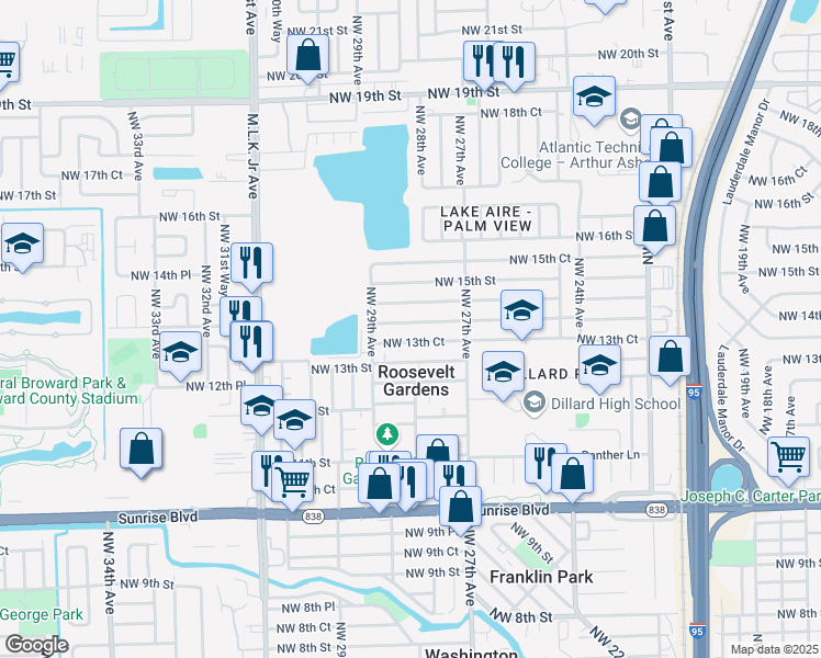 map of restaurants, bars, coffee shops, grocery stores, and more near 2820 Northwest 14th Court in Fort Lauderdale
