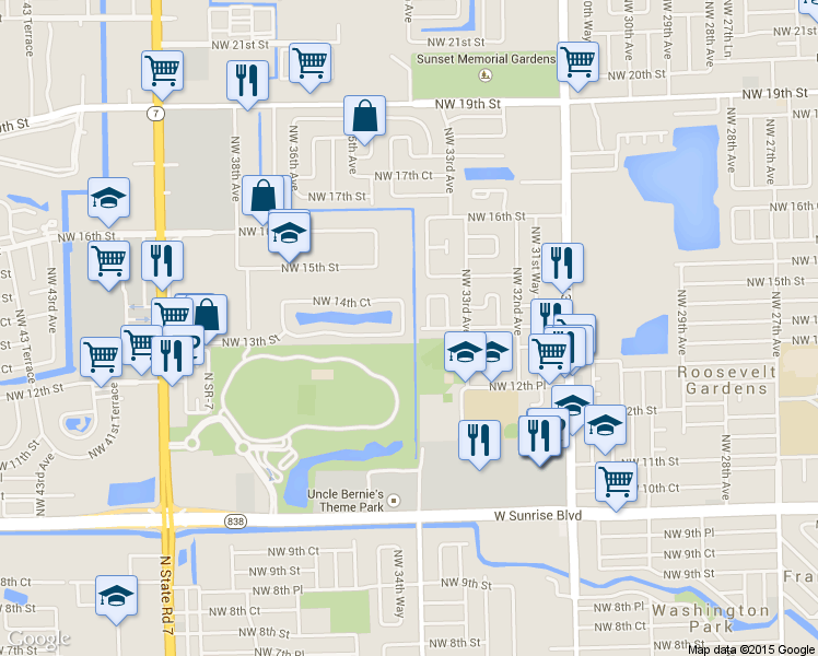 map of restaurants, bars, coffee shops, grocery stores, and more near 1436 Northwest 34th Way in Lauderhill