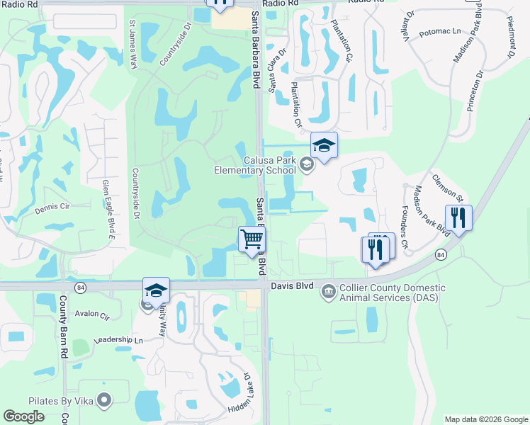 map of restaurants, bars, coffee shops, grocery stores, and more near 4590 Santa Barbara Boulevard in Naples