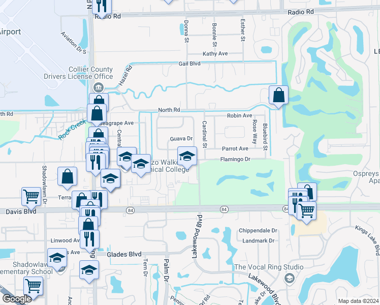 map of restaurants, bars, coffee shops, grocery stores, and more near 4112 Coconut Circle South in Naples
