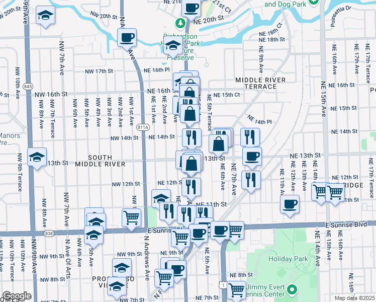 map of restaurants, bars, coffee shops, grocery stores, and more near 1336 Northeast 4th Avenue in Fort Lauderdale