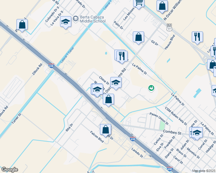 map of restaurants, bars, coffee shops, grocery stores, and more near 400 S Oscar Williams Rd in San Benito