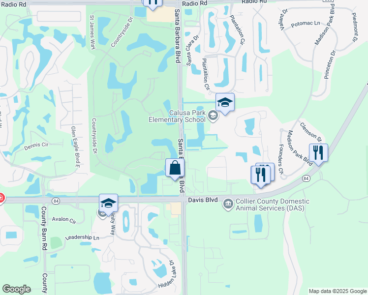 map of restaurants, bars, coffee shops, grocery stores, and more near 4590 Santa Barbara Boulevard in Naples