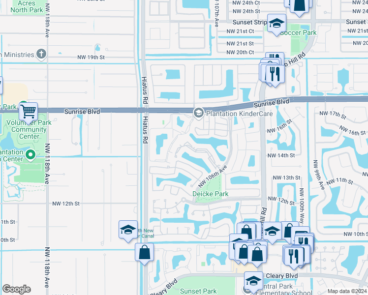 map of restaurants, bars, coffee shops, grocery stores, and more near 10790 Northwest 14th Street in Plantation