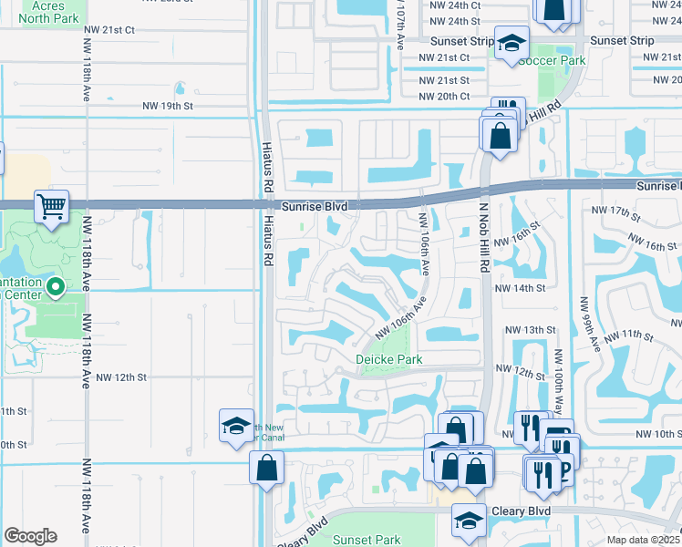 map of restaurants, bars, coffee shops, grocery stores, and more near 10730 Northwest 14th Street in Plantation