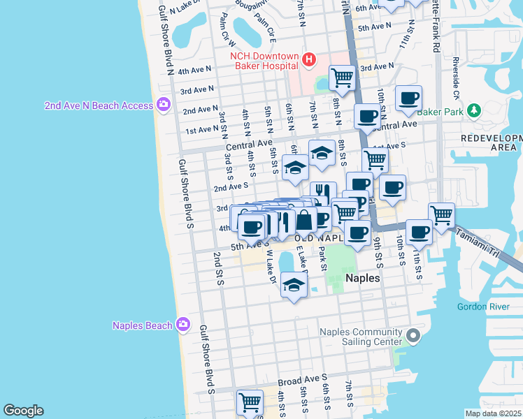 map of restaurants, bars, coffee shops, grocery stores, and more near 477 3rd Avenue South in Naples