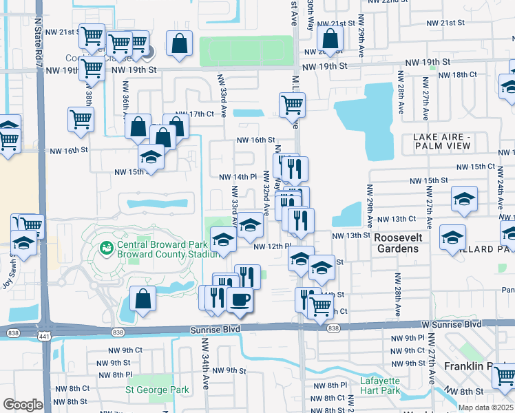 map of restaurants, bars, coffee shops, grocery stores, and more near 3270 Northwest 14th Court in Fort Lauderdale