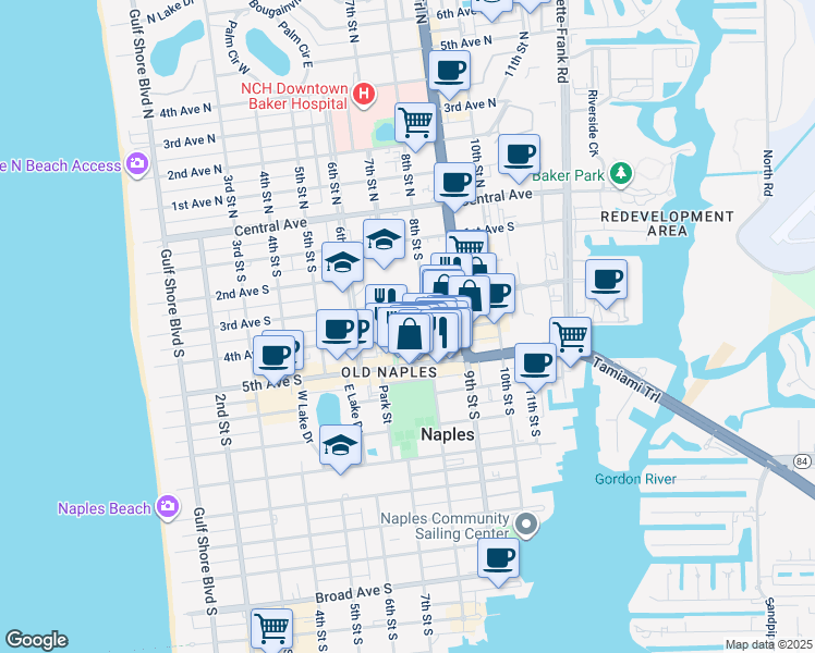 map of restaurants, bars, coffee shops, grocery stores, and more near 300 8th Street South in Naples