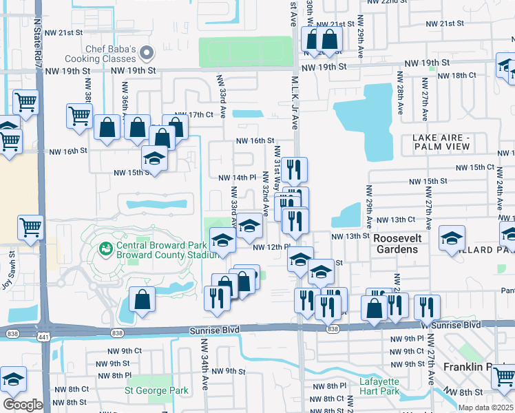 map of restaurants, bars, coffee shops, grocery stores, and more near 1420 Northwest 32nd Avenue in Fort Lauderdale