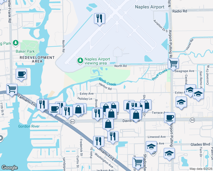 map of restaurants, bars, coffee shops, grocery stores, and more near 2295 Harbor Road in Naples